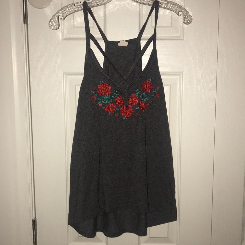 Gray rose tank top